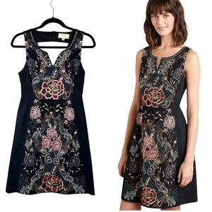 Anthropologie‎ Moulinette Soeurs Perennial Floral Embroidered Dress Black Size 2
